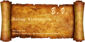 Balog Vincencia névjegykártya